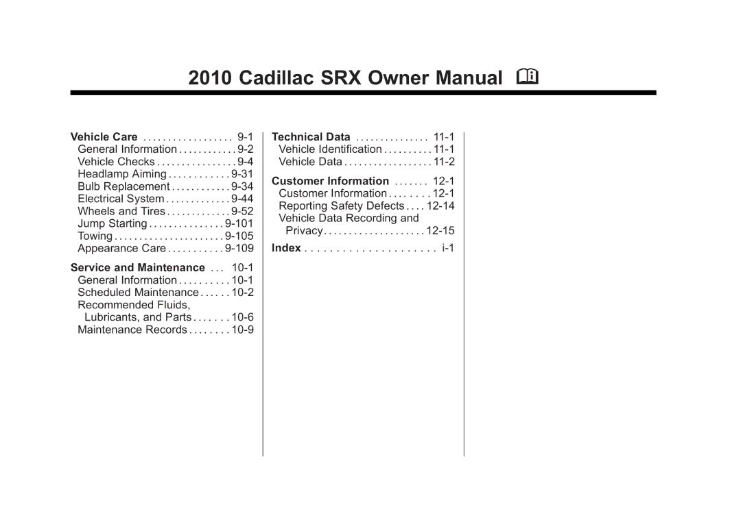 Cadillac 2010 owner manual Service and Maintenance, Customer Information 