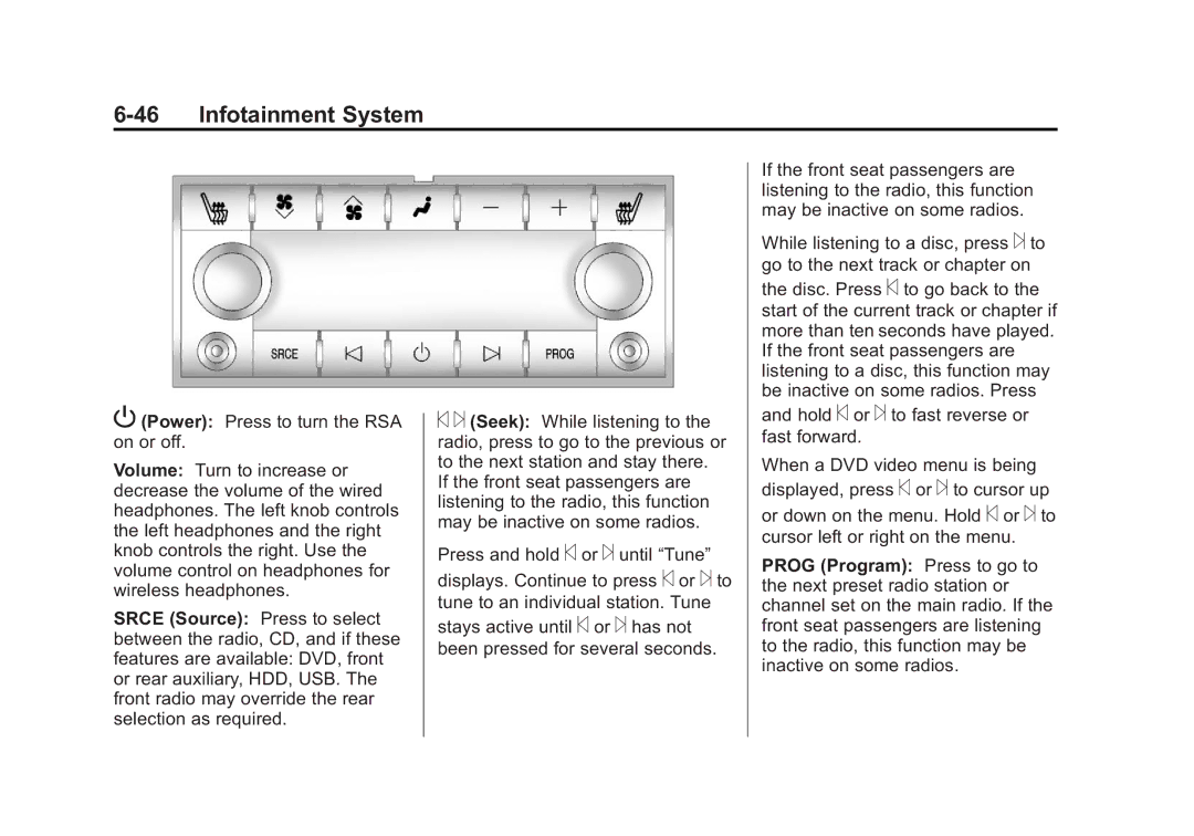 Cadillac 2010 owner manual Power Press to turn the RSA on or off 