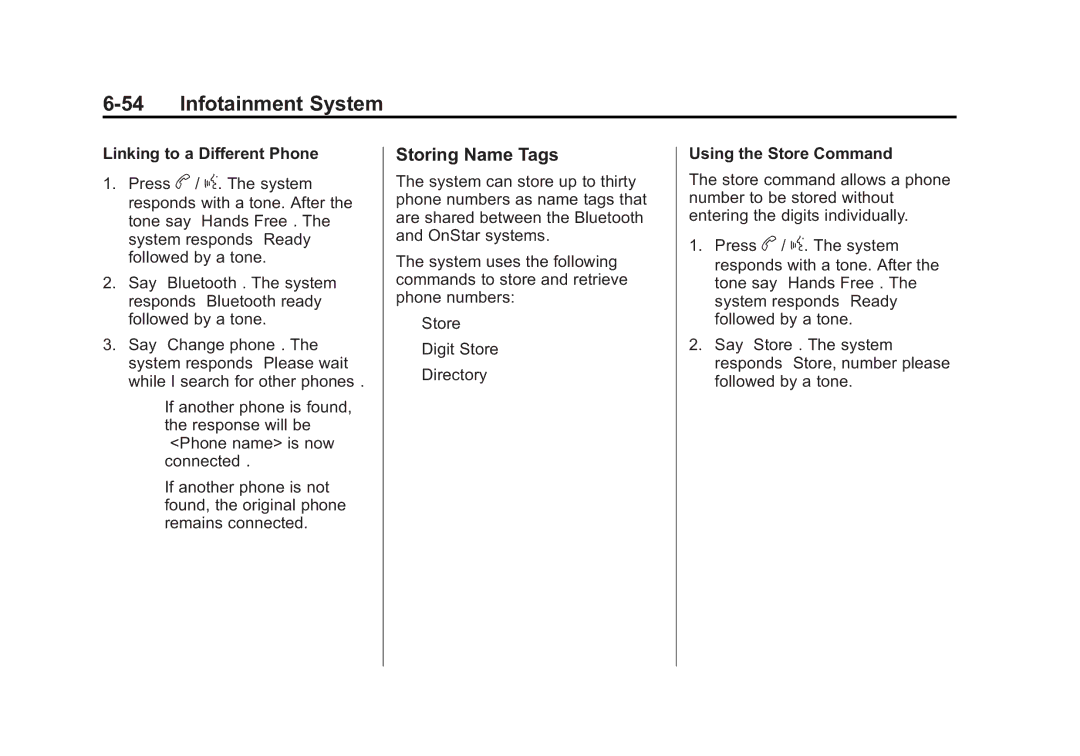 Cadillac 2010 owner manual Storing Name Tags, Using the Store Command 