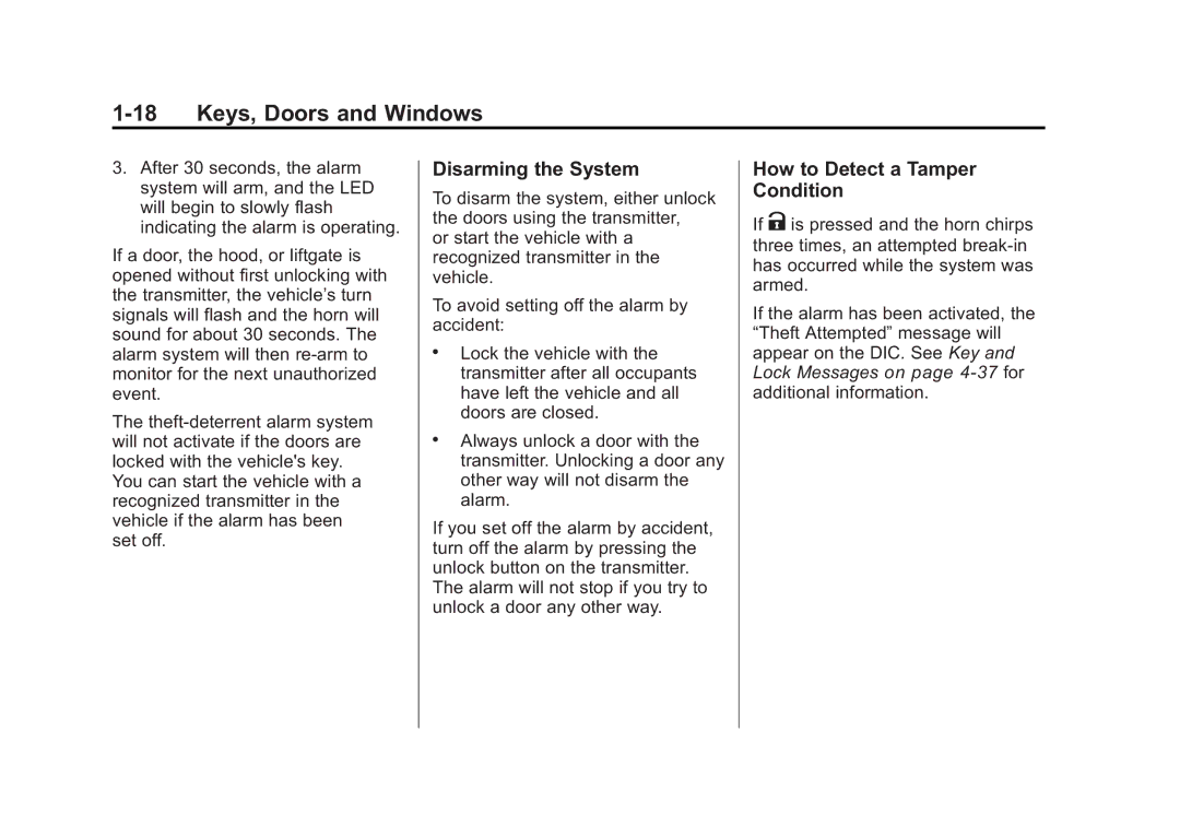 Cadillac 2010 owner manual Disarming the System, How to Detect a Tamper Condition 