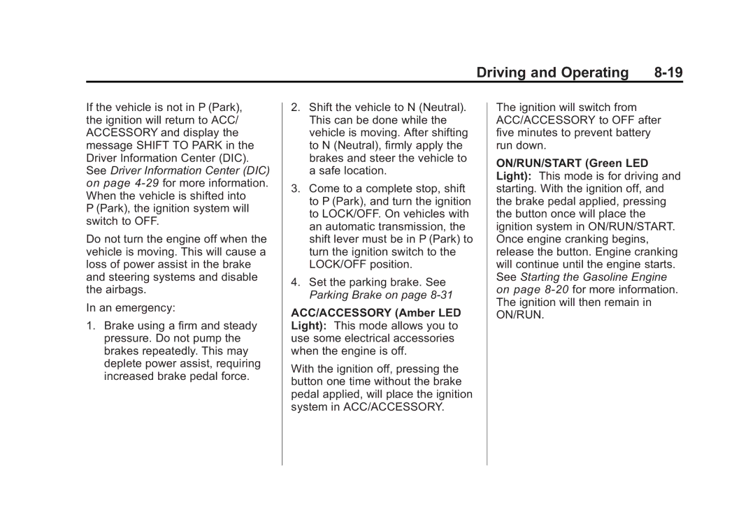 Cadillac 2010 owner manual Parking Brake on page 8‑31 