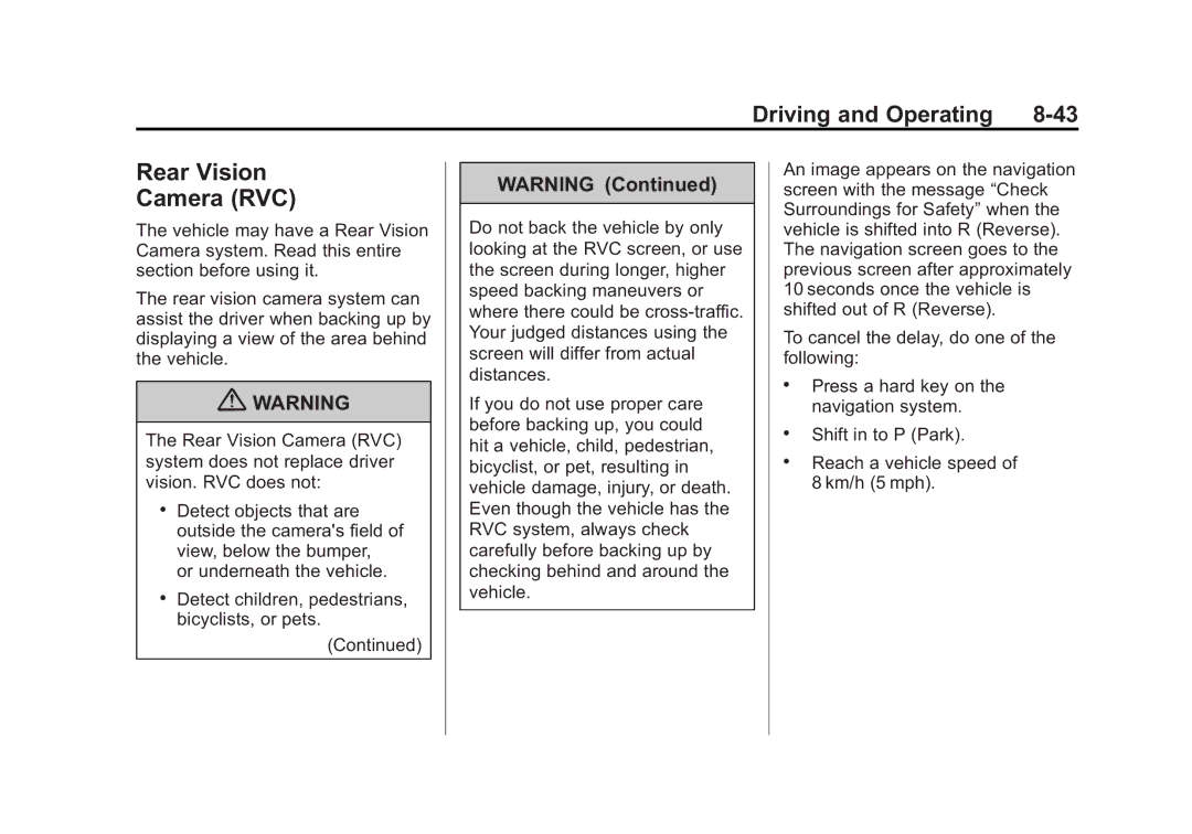 Cadillac 2010 owner manual Rear Vision Camera RVC 