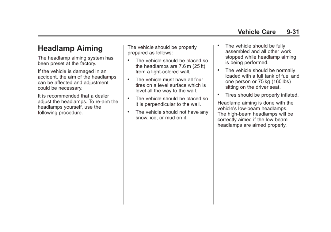 Cadillac 2010 owner manual Headlamp Aiming 