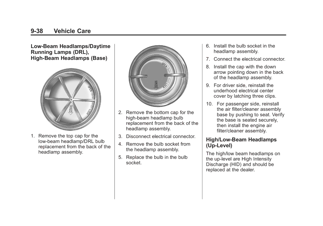 Cadillac 2010 owner manual High/Low‐Beam Headlamps Up-Level 