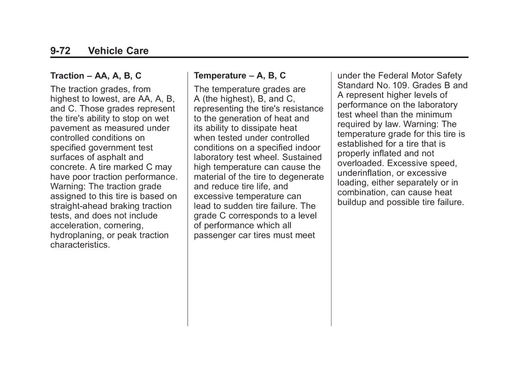 Cadillac 2010 owner manual Traction AA, A, B, C, Temperature A, B, C 