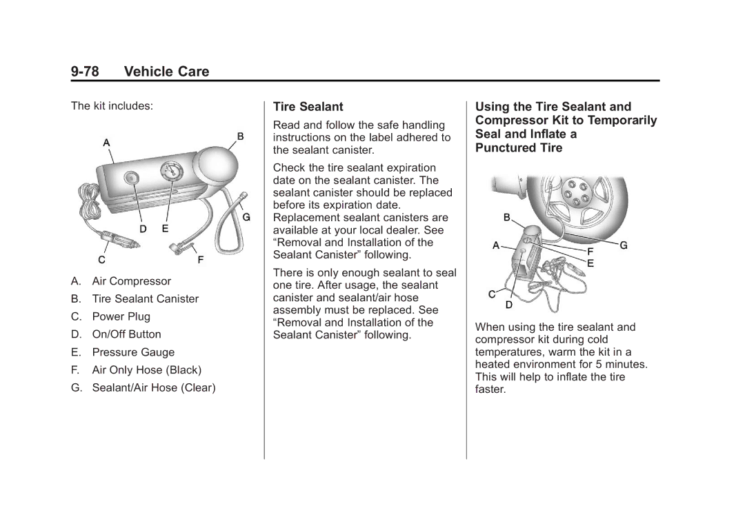 Cadillac 2010 owner manual Tire Sealant 