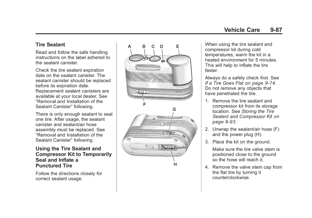 Cadillac 2010 owner manual Tire Sealant 