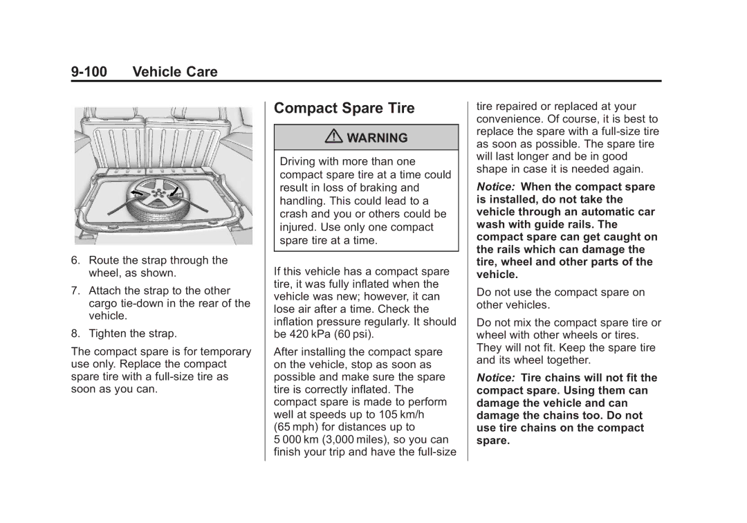 Cadillac 2010 owner manual Compact Spare Tire 