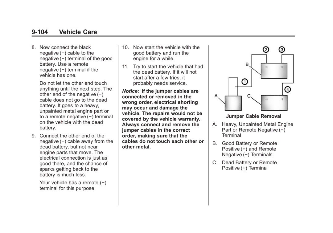 Cadillac 2010 owner manual Jumper Cable Removal 