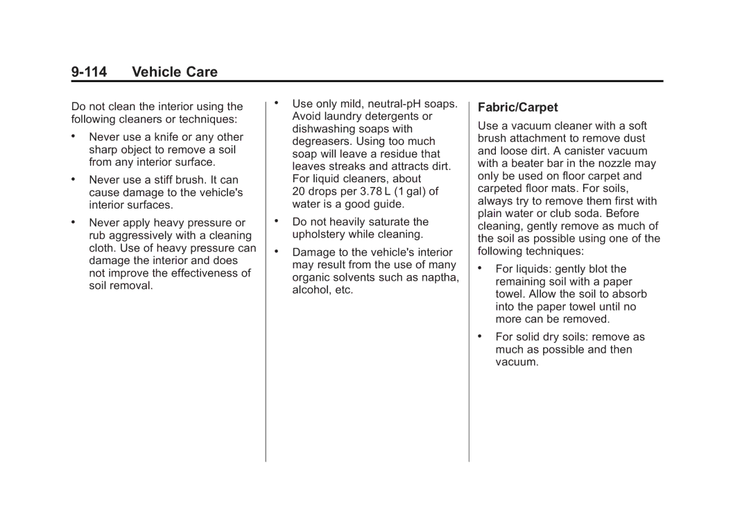 Cadillac 2010 owner manual Fabric/Carpet 