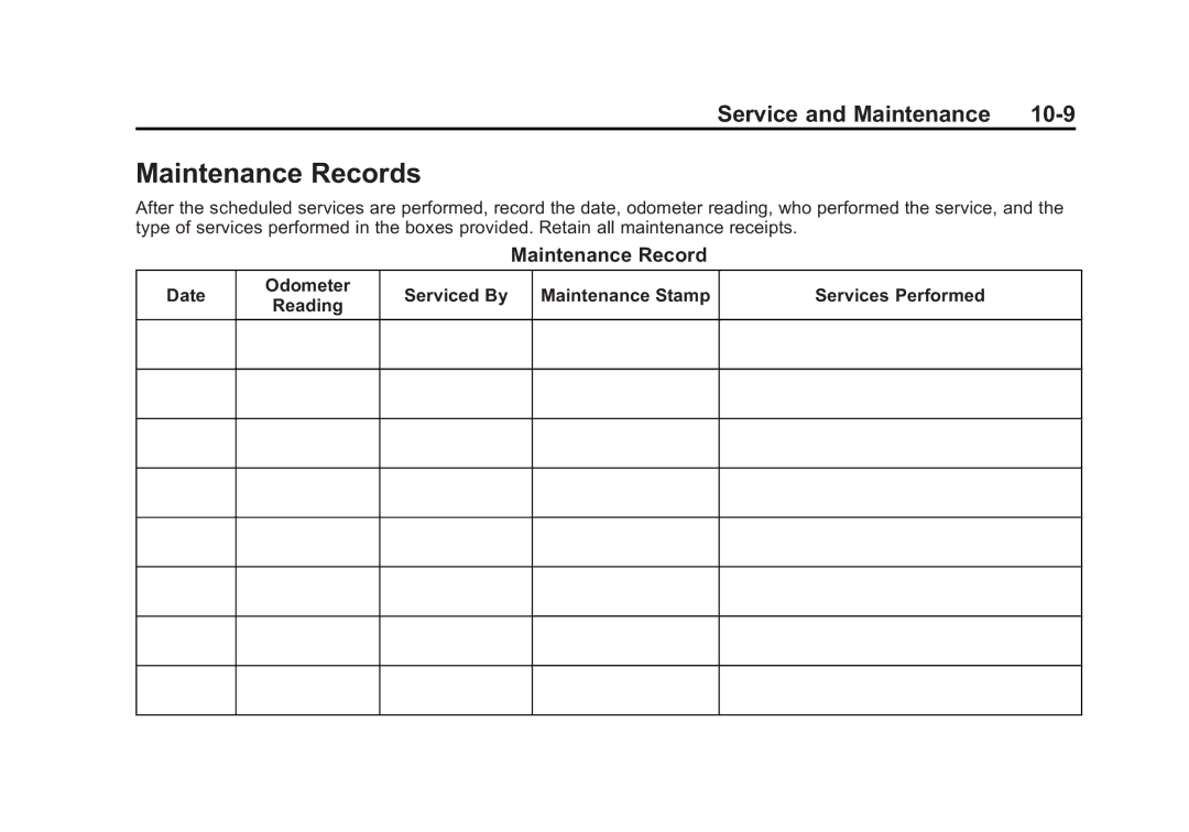 Cadillac 2010 owner manual Maintenance Records 