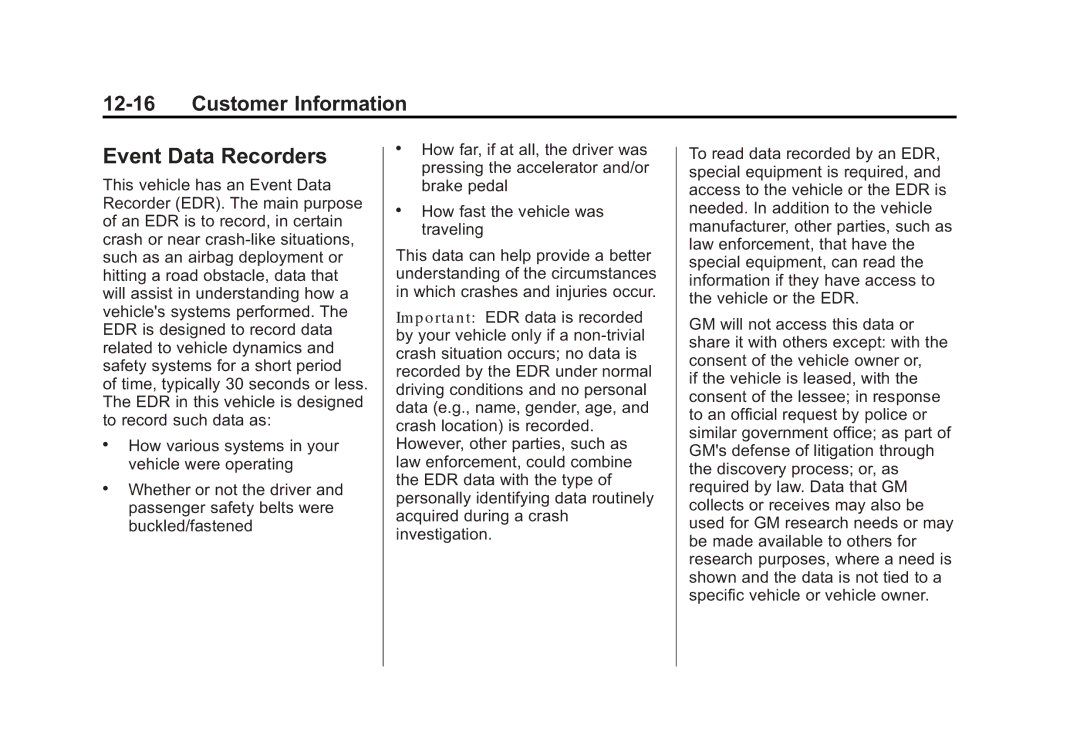 Cadillac 2010 owner manual Event Data Recorders 