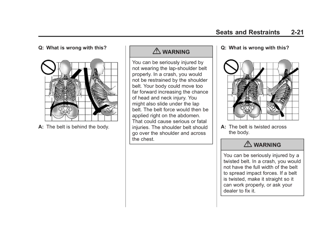 Cadillac 2010 owner manual Seats and Restraints 