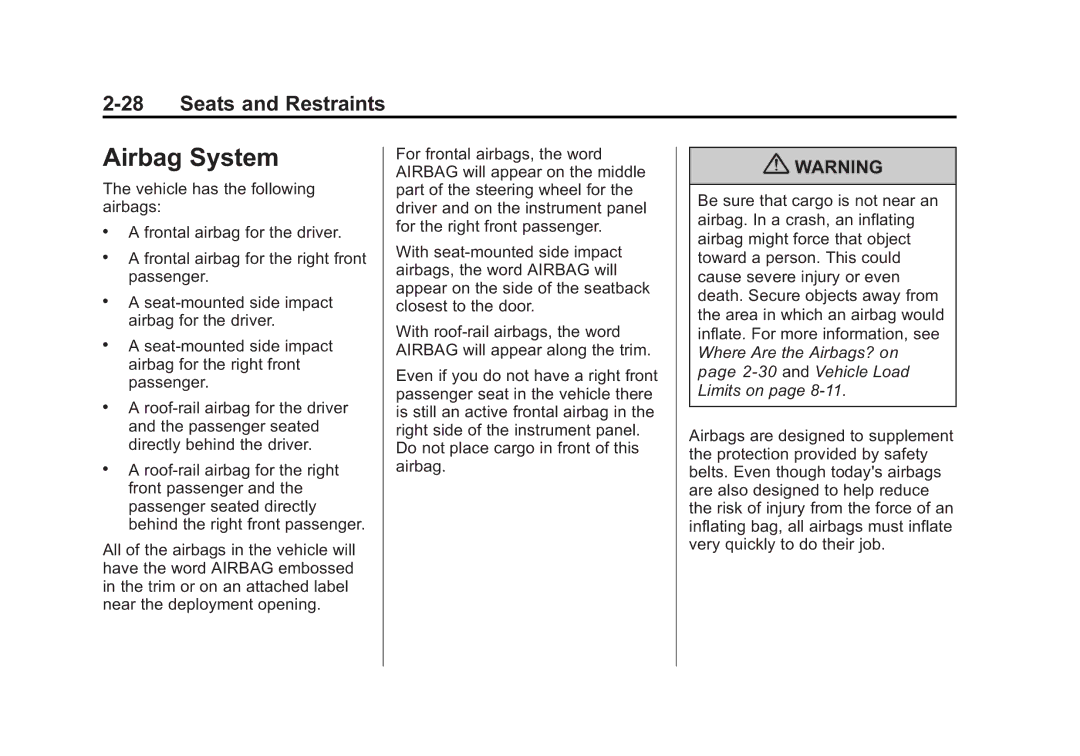 Cadillac 2010 owner manual Airbag System 