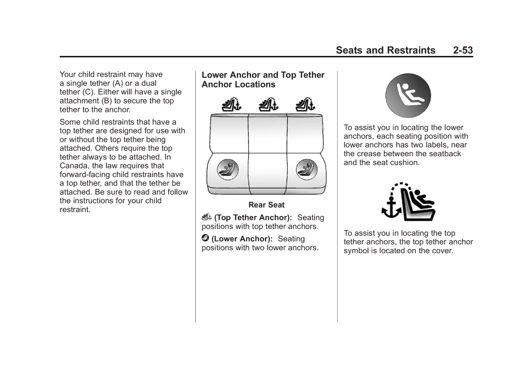 Cadillac 2010 owner manual Lower Anchor and Top Tether Anchor Locations 