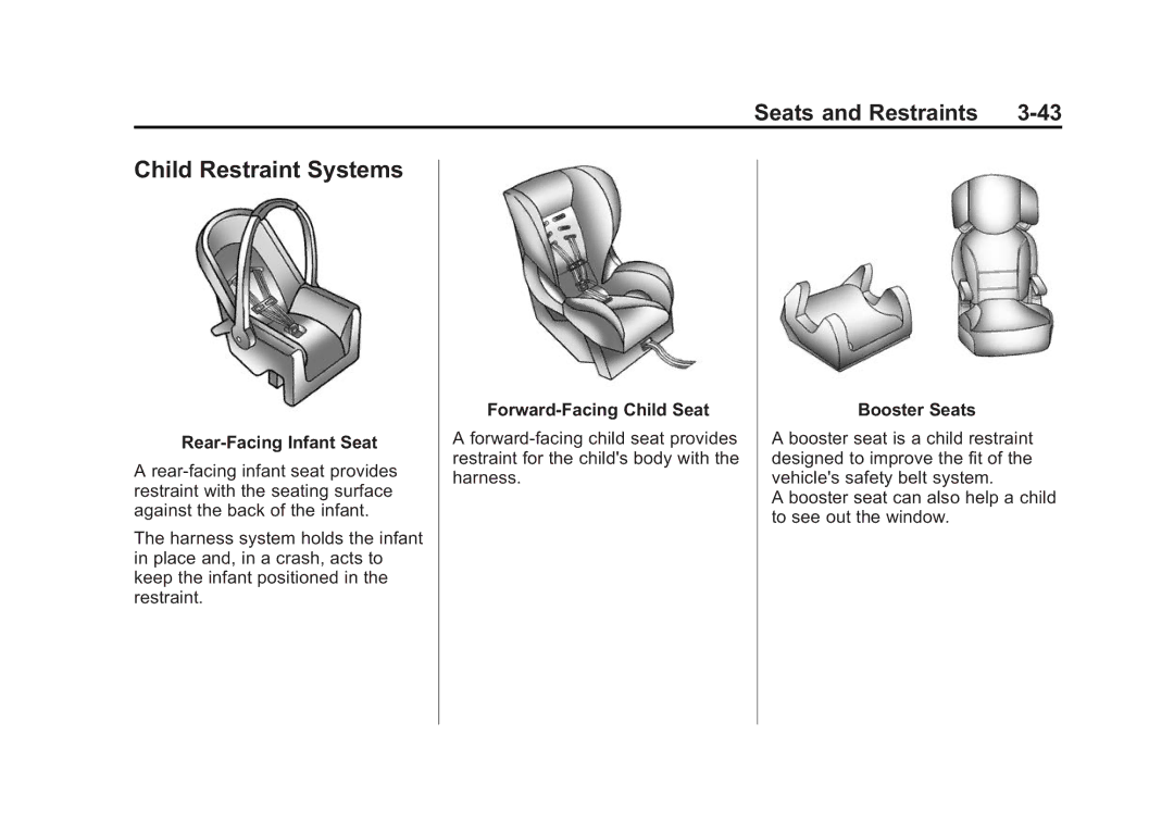 Cadillac 2015 - CRC manual Child Restraint Systems, Rear-Facing Infant Seat, Forward-Facing Child Seat, Booster Seats 