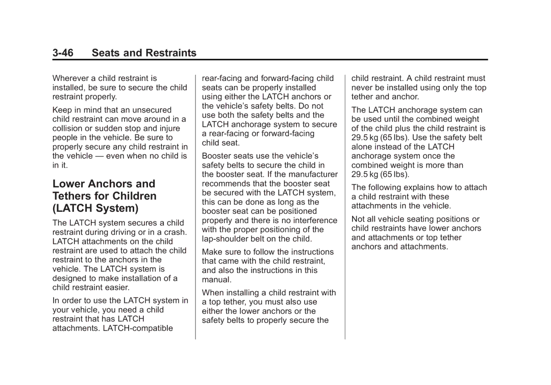 Cadillac 2015 - CRC manual Lower Anchors and Tethers for Children Latch System 