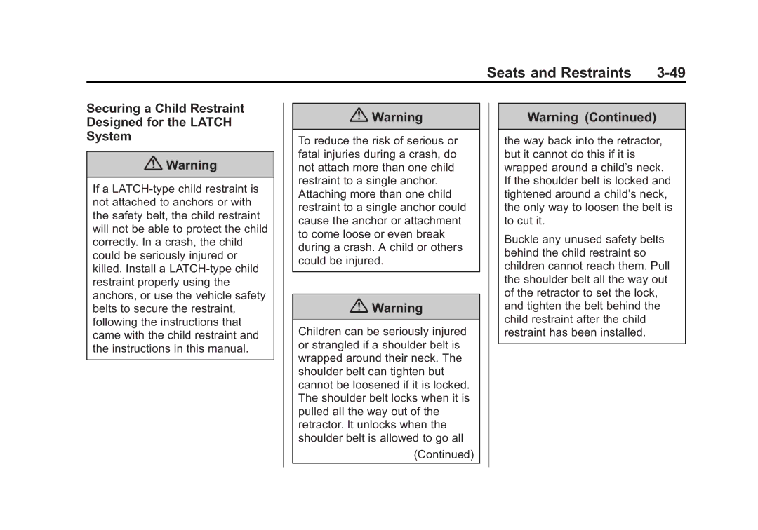 Cadillac 2015 - CRC manual Securing a Child Restraint Designed for the Latch System 