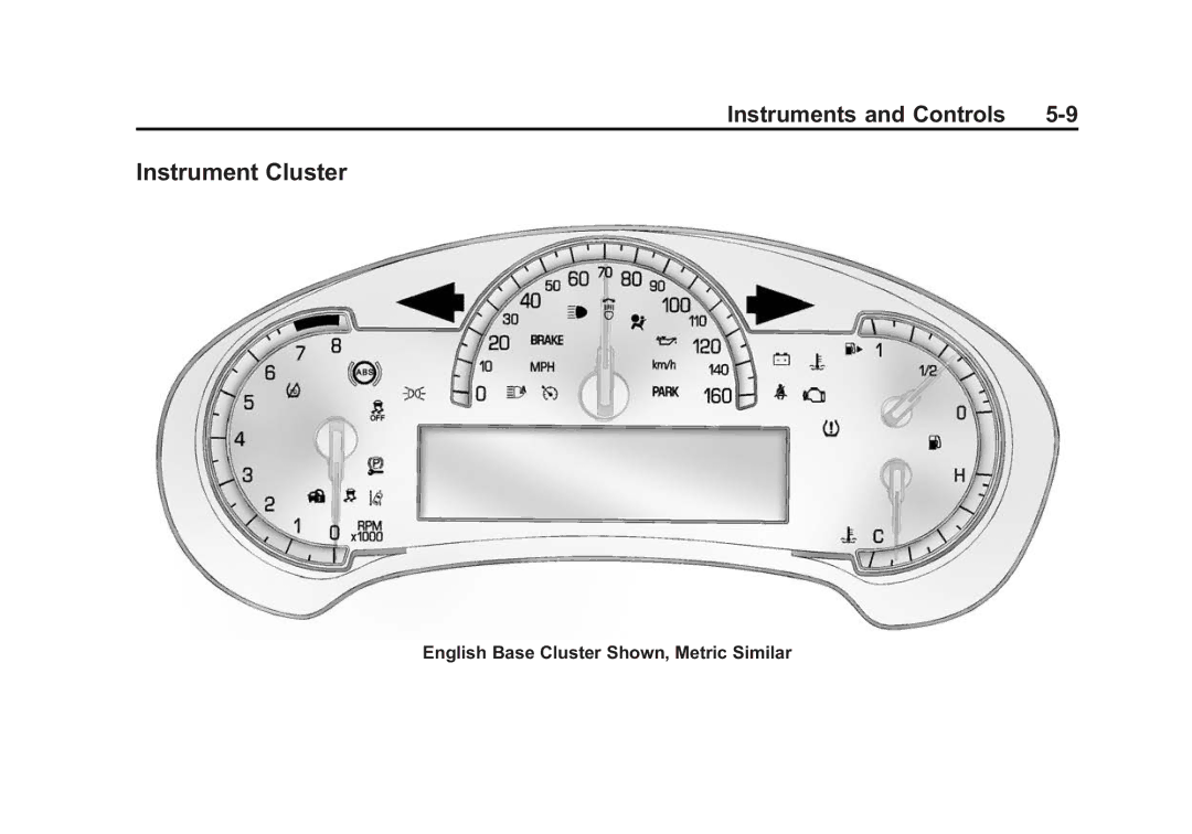 Cadillac 2015 - CRC manual Instrument Cluster, English Base Cluster Shown, Metric Similar 