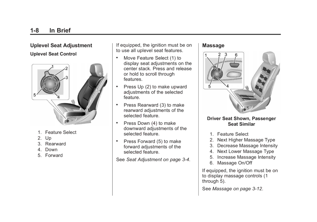 Cadillac 2015 - CRC Uplevel Seat Adjustment, Massage, Uplevel Seat Control, Driver Seat Shown, Passenger Seat Similar 