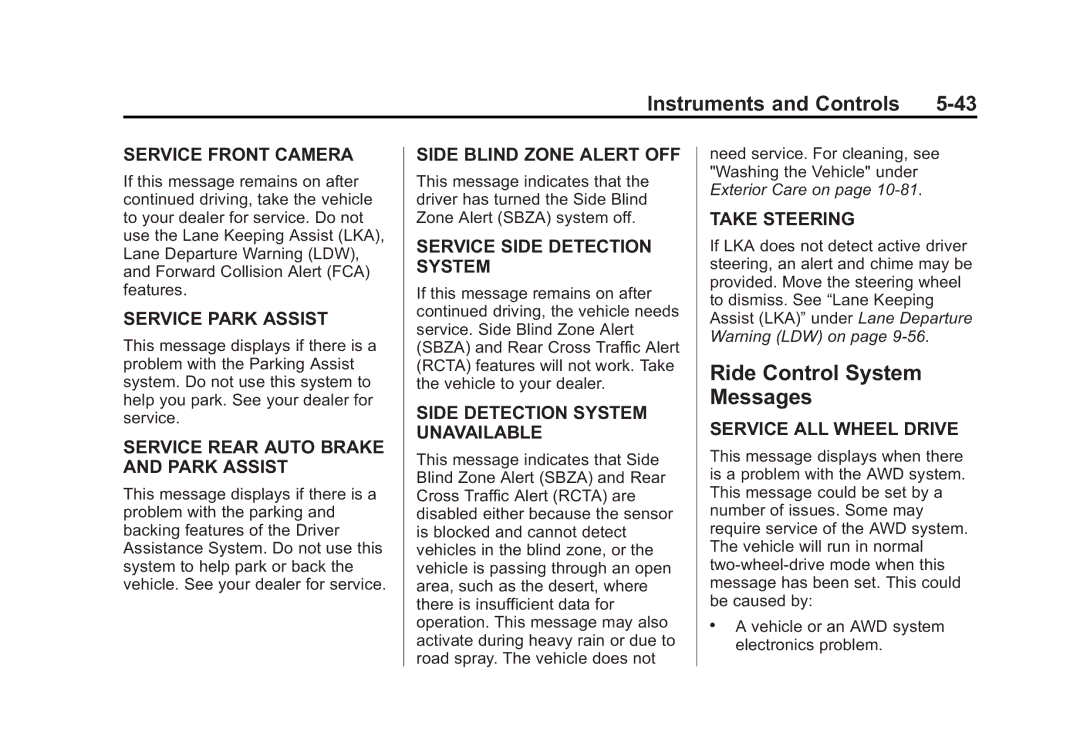 Cadillac 2015 - CRC manual Ride Control System Messages, Service Front Camera 