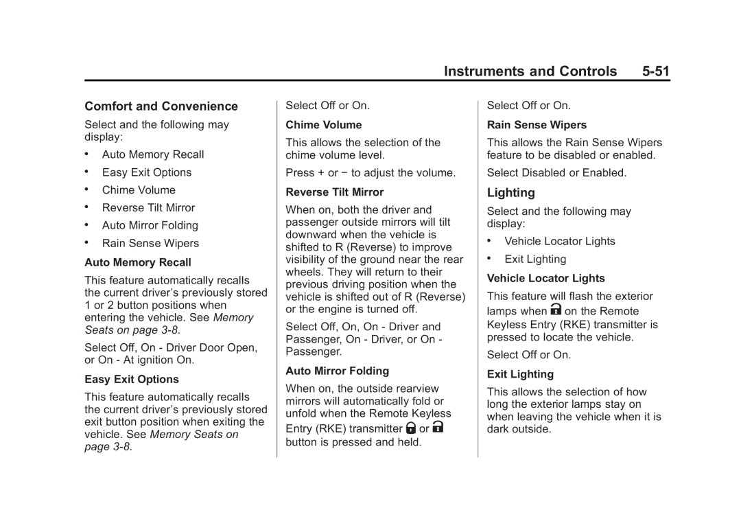 Cadillac 2015 - CRC manual Comfort and Convenience, Lighting 