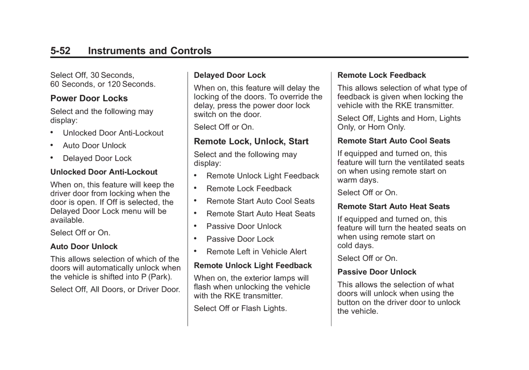 Cadillac 2015 - CRC manual Remote Lock, Unlock, Start 