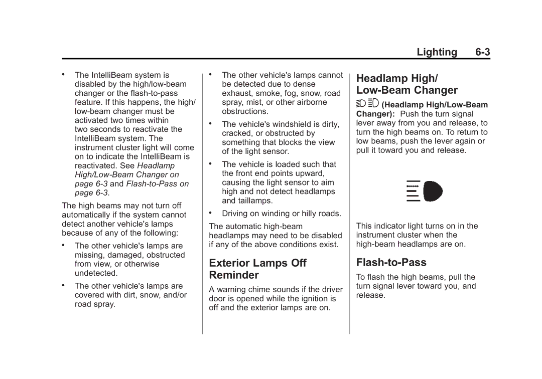 Cadillac 2015 - CRC manual Exterior Lamps Off Reminder Headlamp High/ Low-Beam Changer, Flash-to-Pass 