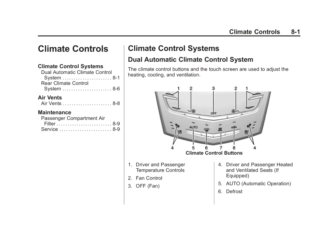 Cadillac 2015 - CRC manual Climate Control Systems, Dual Automatic Climate Control System, Climate Controls 