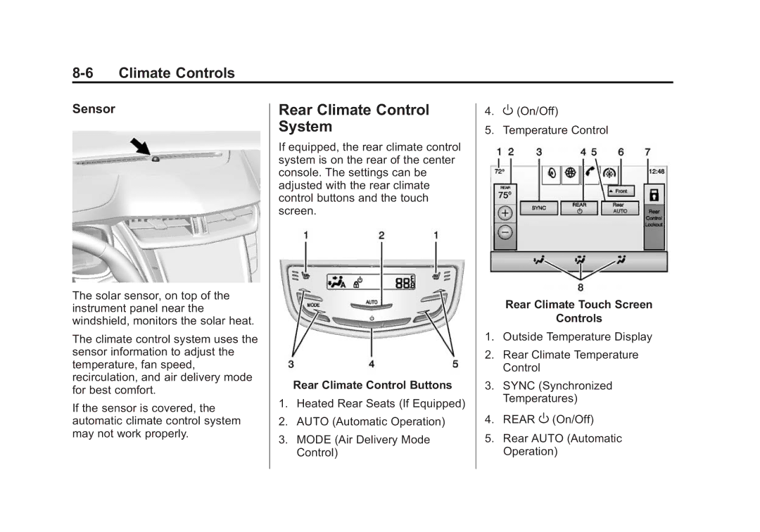 Cadillac 2015 - CRC manual Rear Climate Control, System, Sensor 