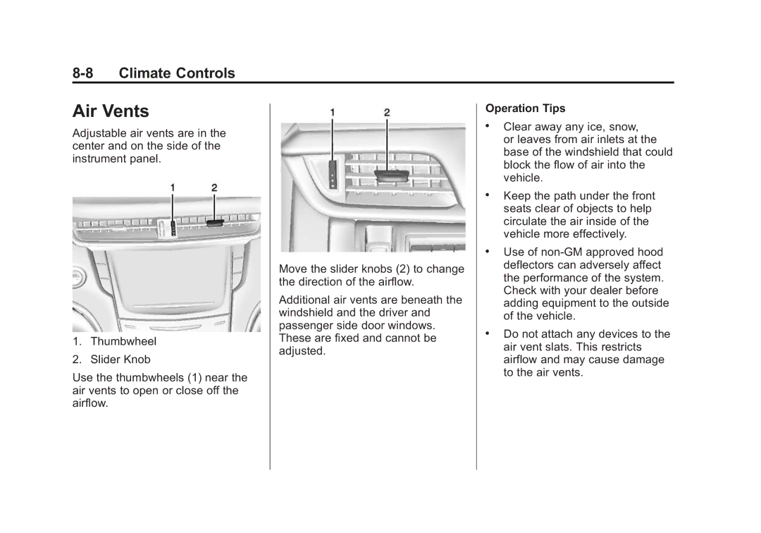 Cadillac 2015 - CRC manual Air Vents, Operation Tips 