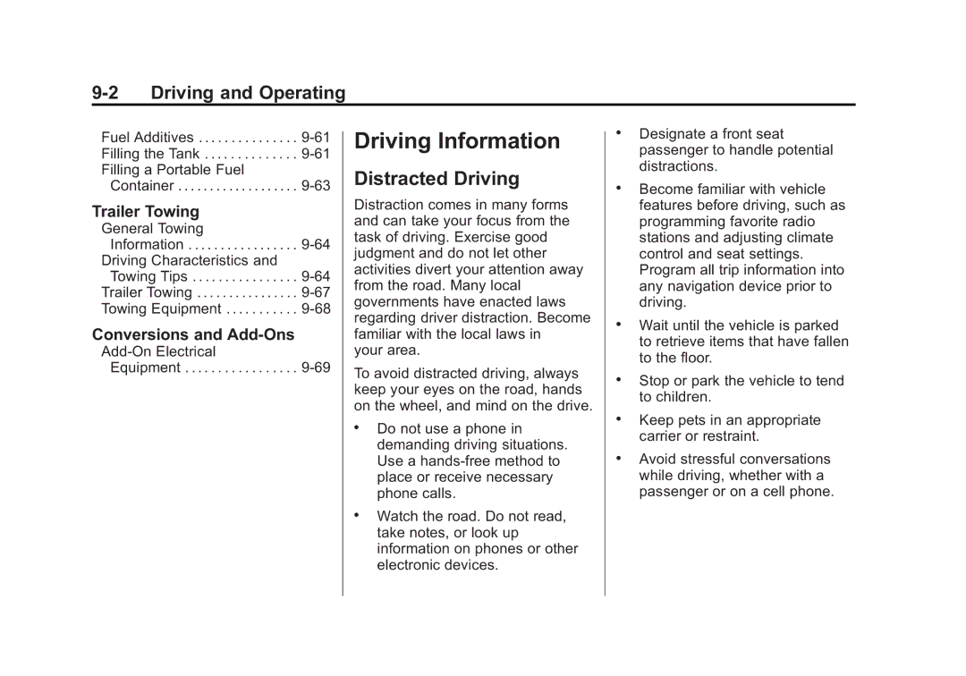 Cadillac 2015 - CRC manual Driving Information, Distracted Driving, Trailer Towing, Conversions and Add-Ons 