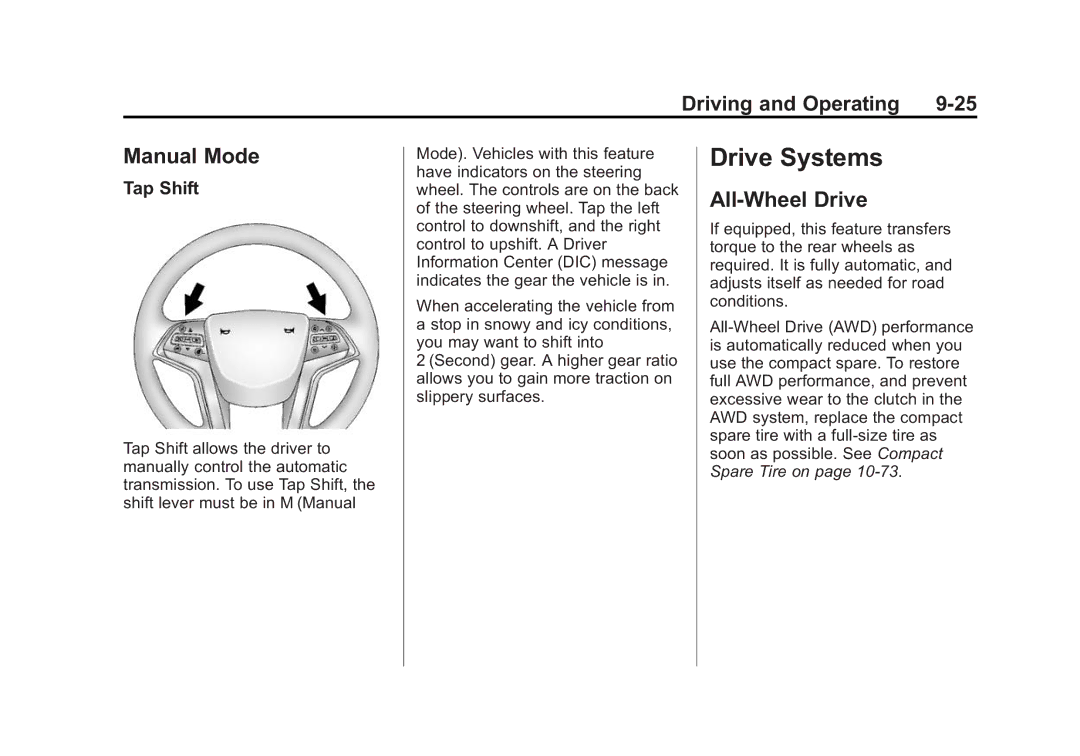 Cadillac 2015 - CRC manual Drive Systems, Manual Mode, All-Wheel Drive, Tap Shift 