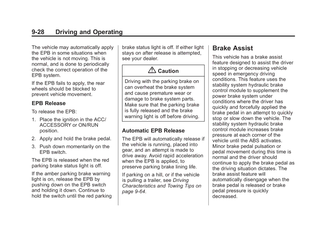 Cadillac 2015 - CRC manual Brake Assist, Automatic EPB Release 