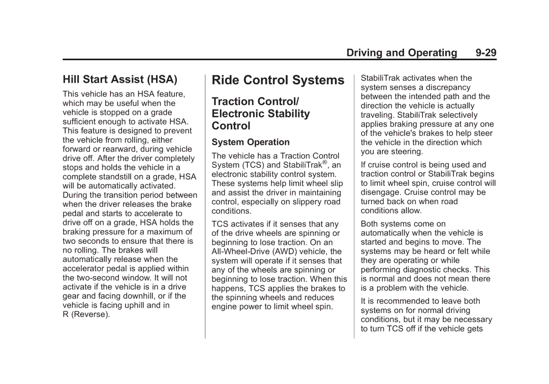 Cadillac 2015 - CRC manual Ride Control Systems, Hill Start Assist HSA, System Operation 