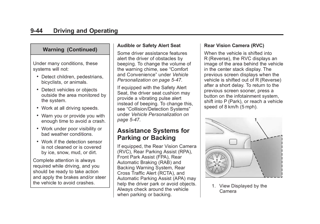 Cadillac 2015 - CRC manual Assistance Systems for Parking or Backing, Audible or Safety Alert Seat, Rear Vision Camera RVC 