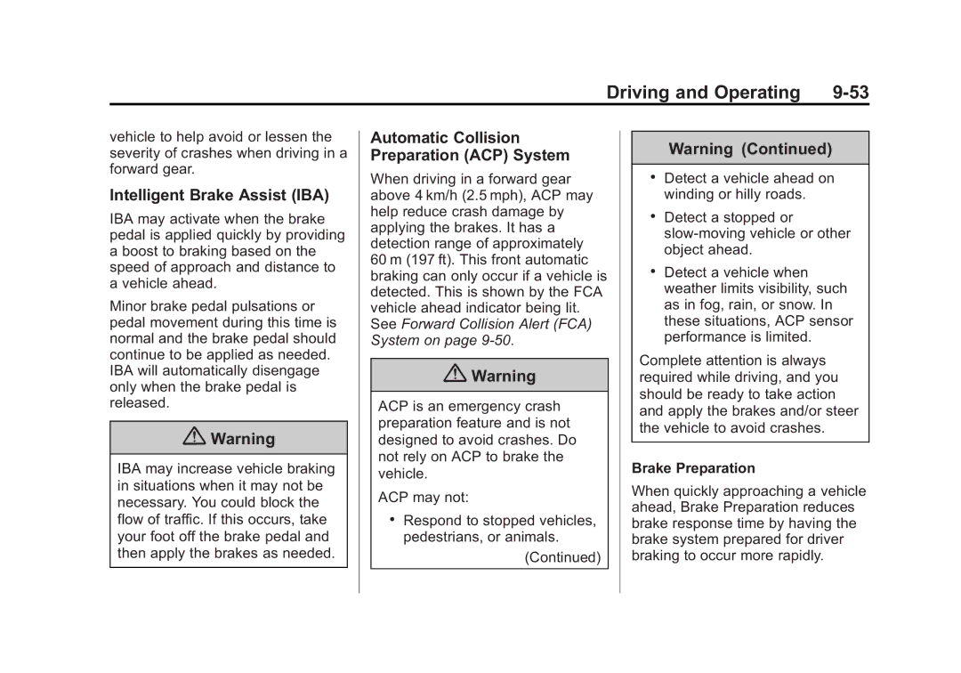 Cadillac 2015 - CRC manual Intelligent Brake Assist IBA, Automatic Collision Preparation ACP System, Brake Preparation 