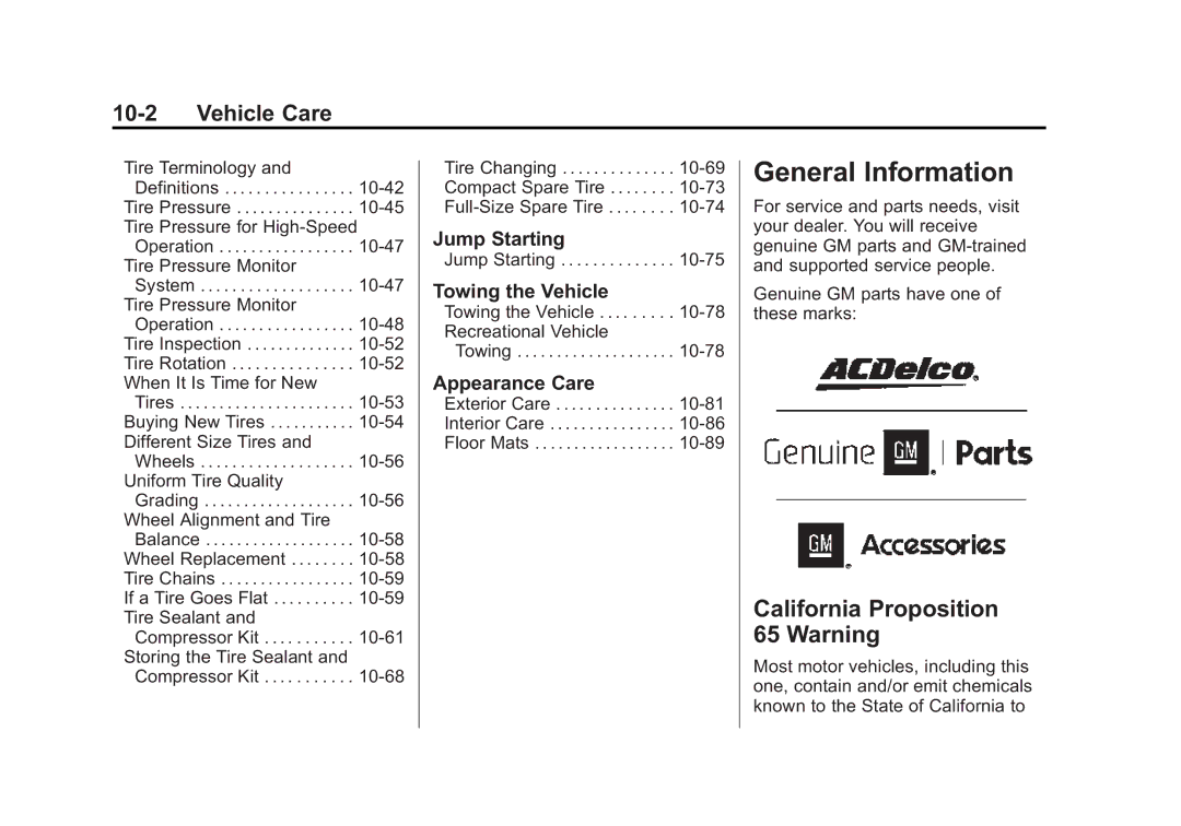 Cadillac 2015 - CRC manual General Information, California Proposition 65 Warning, Vehicle Care 