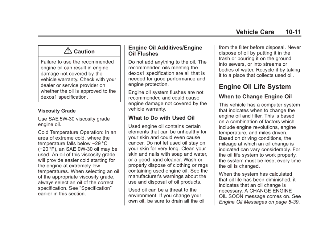 Cadillac 2015 - CRC Vehicle Care 10-11, Engine Oil Additives/Engine Oil Flushes, What to Do with Used Oil, Viscosity Grade 