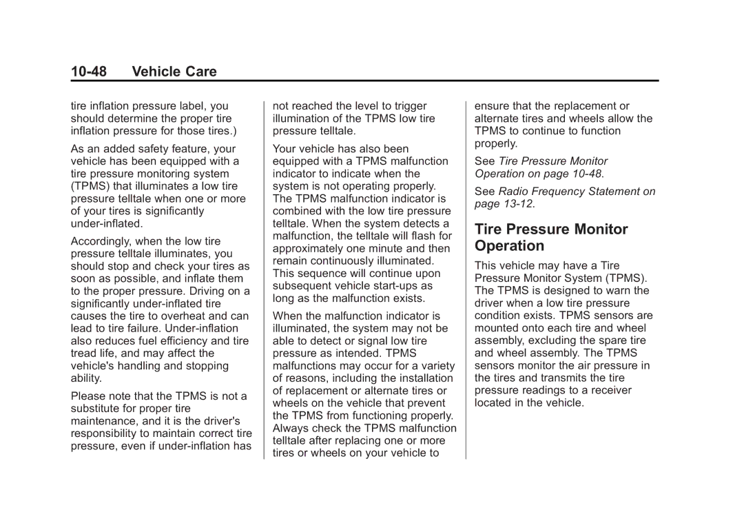 Cadillac 2015 - CRC manual Tire Pressure Monitor Operation 