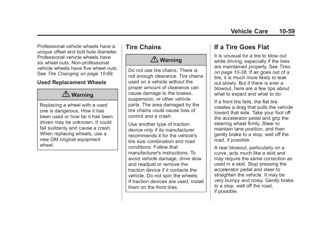 Cadillac 2015 - CRC manual Tire Chains, If a Tire Goes Flat, Vehicle Care 10-59, Used Replacement Wheels 