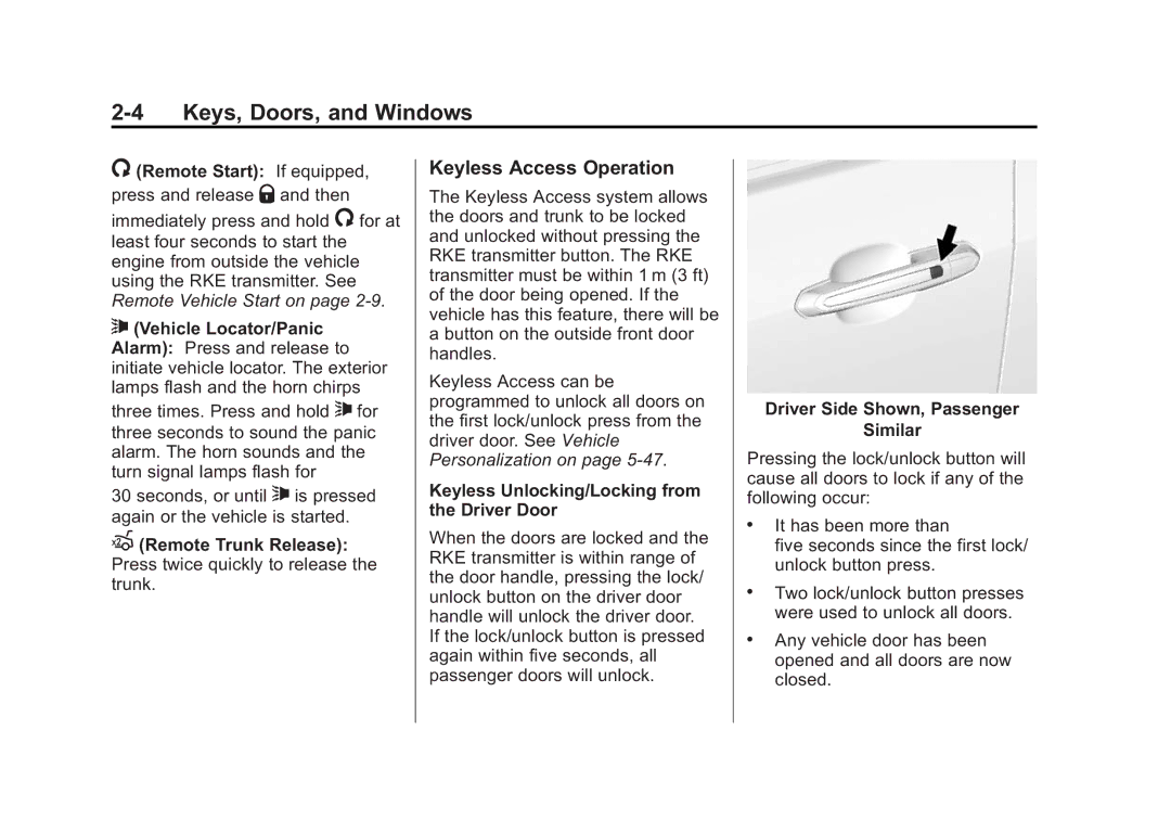 Cadillac 2015 - CRC manual Keyless Access Operation, Keyless Unlocking/Locking from the Driver Door 