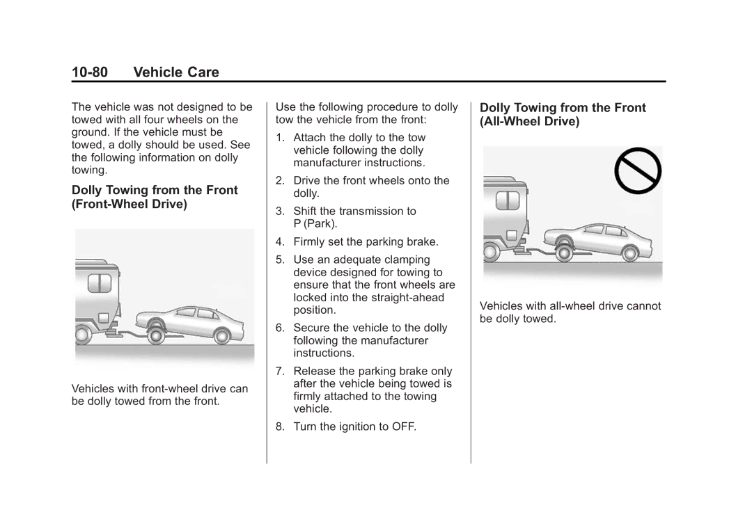 Cadillac 2015 - CRC manual Dolly Towing from the Front Front-Wheel Drive, Dolly Towing from the Front All-Wheel Drive 