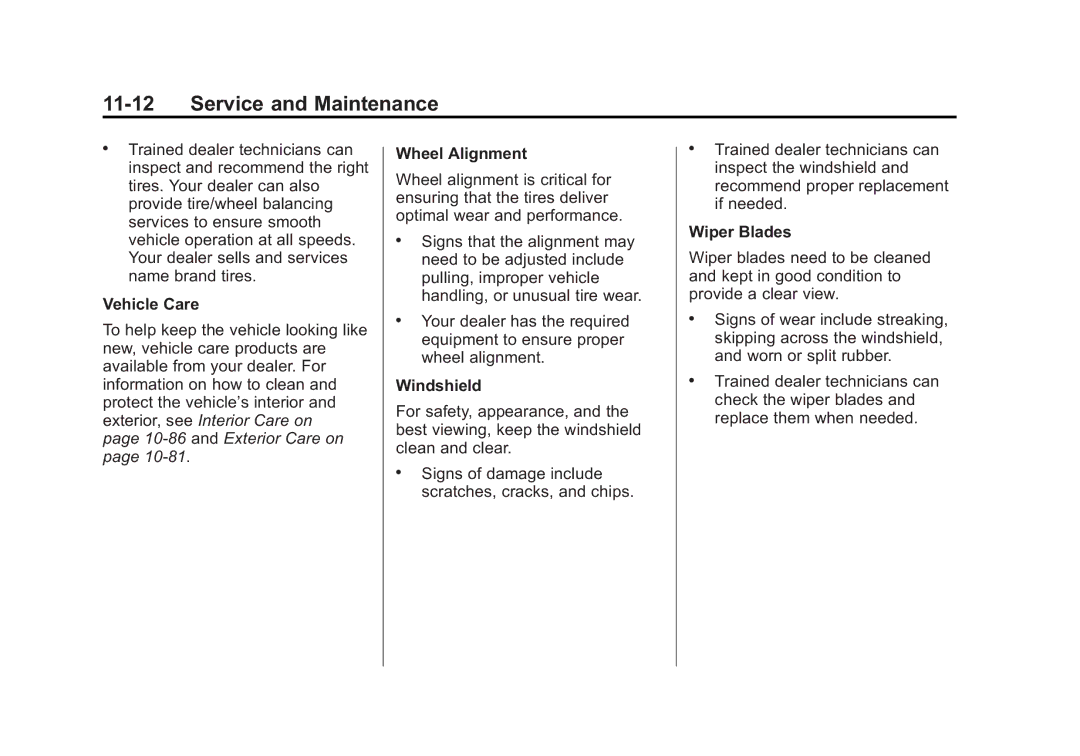 Cadillac 2015 - CRC manual Vehicle Care, Wheel Alignment, Wiper Blades 