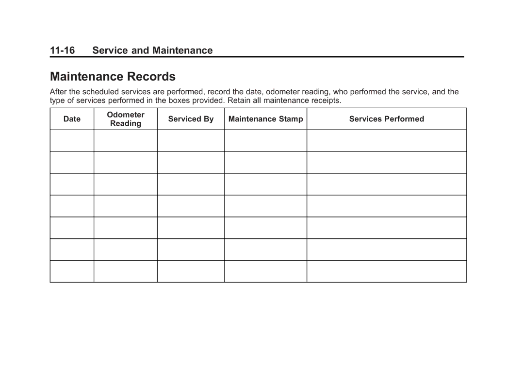 Cadillac 2015 - CRC manual Maintenance Records 