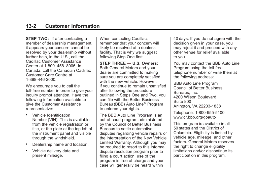 Cadillac 2015 - CRC manual Customer Information 