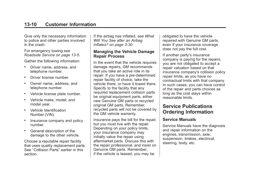 Cadillac 2015 - CRC manual Service Publications Ordering Information, Managing the Vehicle Damage Repair Process 