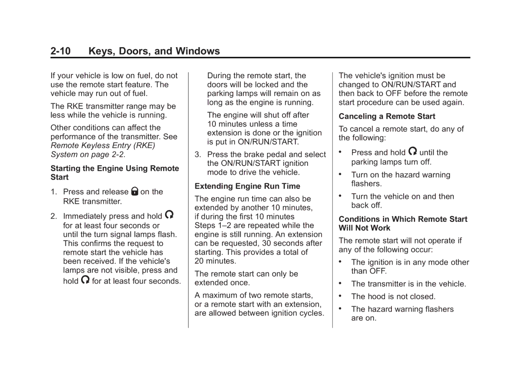 Cadillac 2015 - CRC manual Starting the Engine Using Remote Start, Extending Engine Run Time, Canceling a Remote Start 