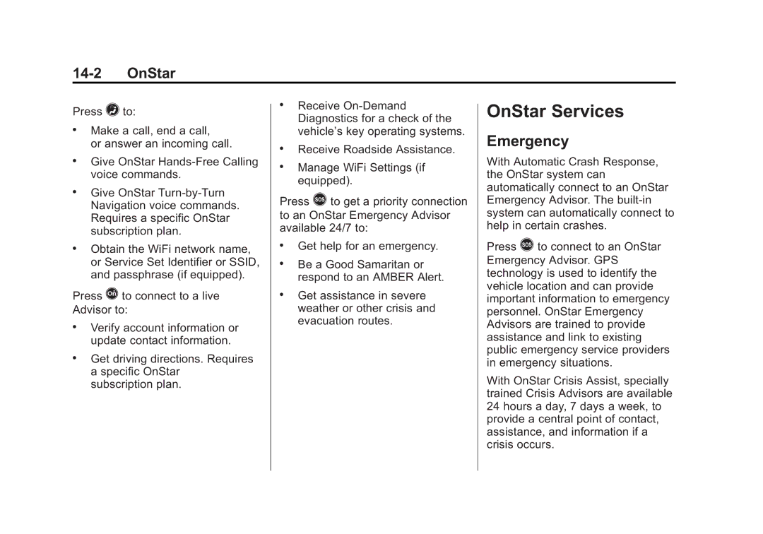 Cadillac 2015 - CRC manual OnStar Services, Emergency 