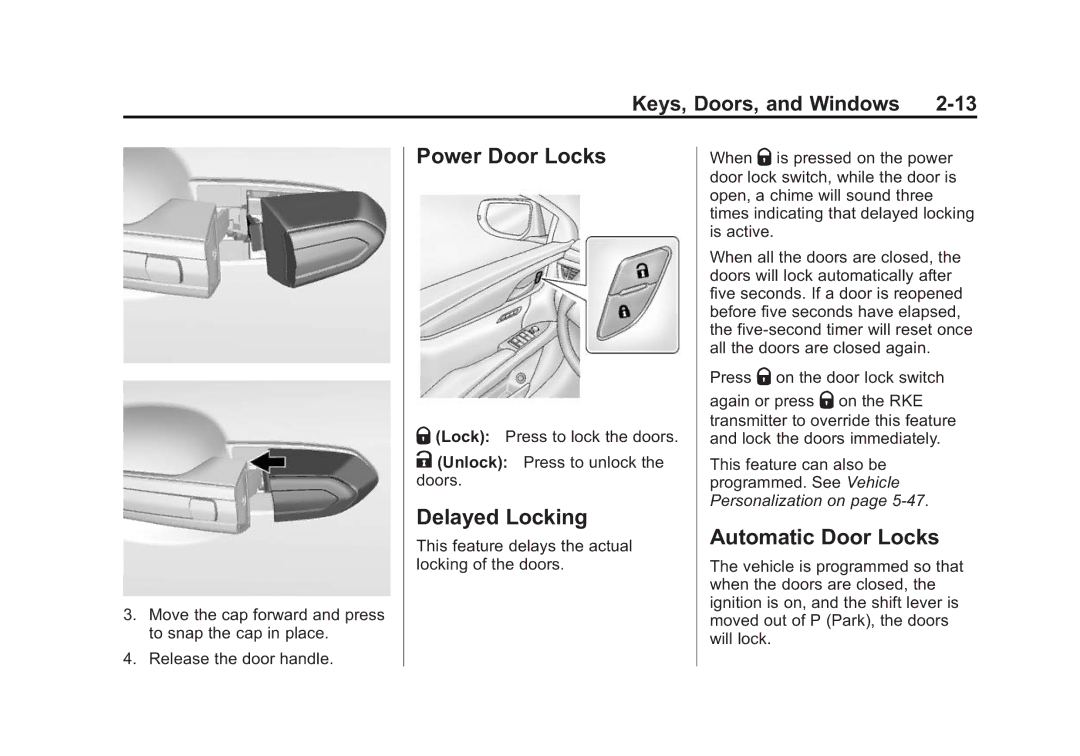 Cadillac 2015 - CRC manual Power Door Locks, Delayed Locking, Automatic Door Locks 